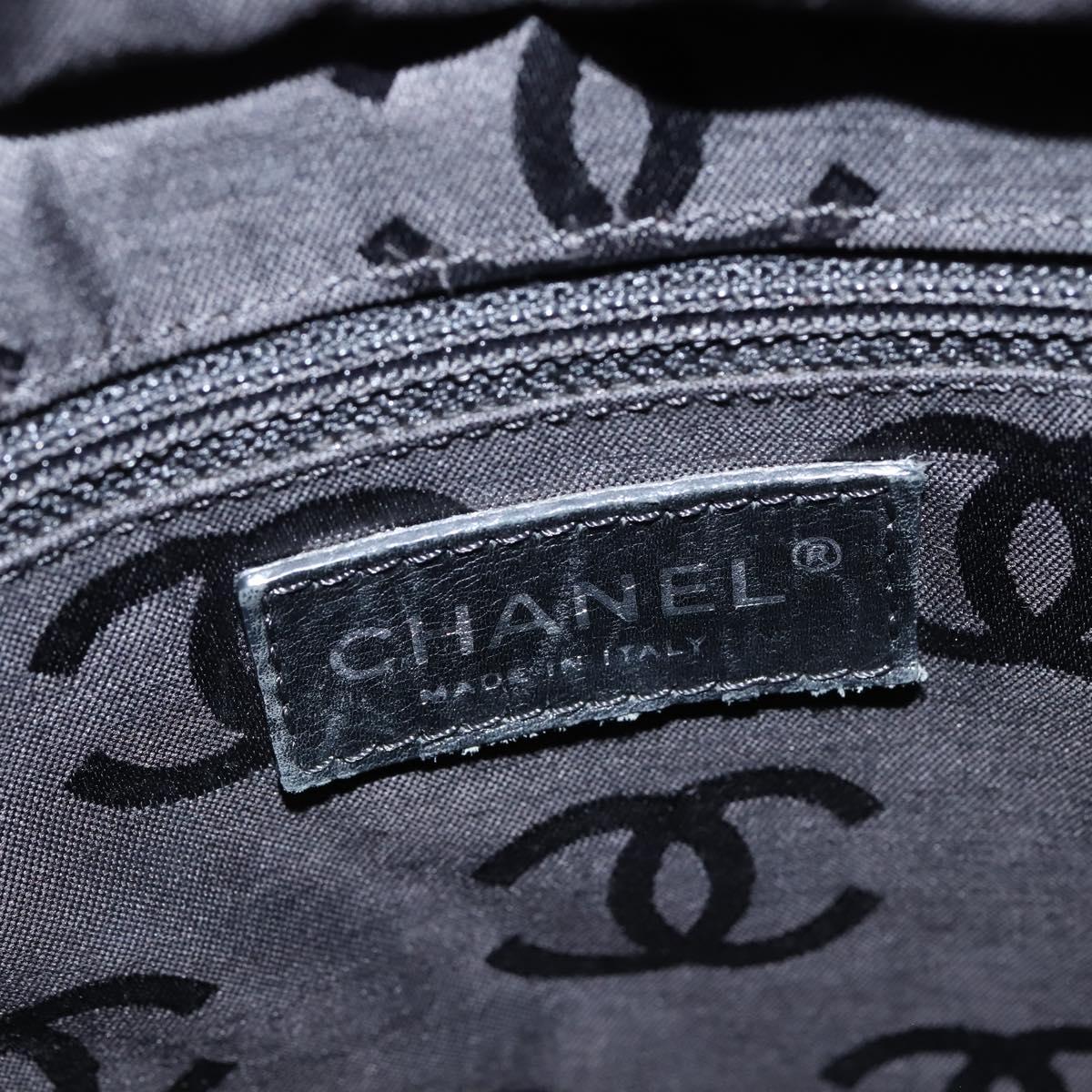 CHANEL Cambon Line Tote Bag Leather Pink Silver black CC Auth TR138