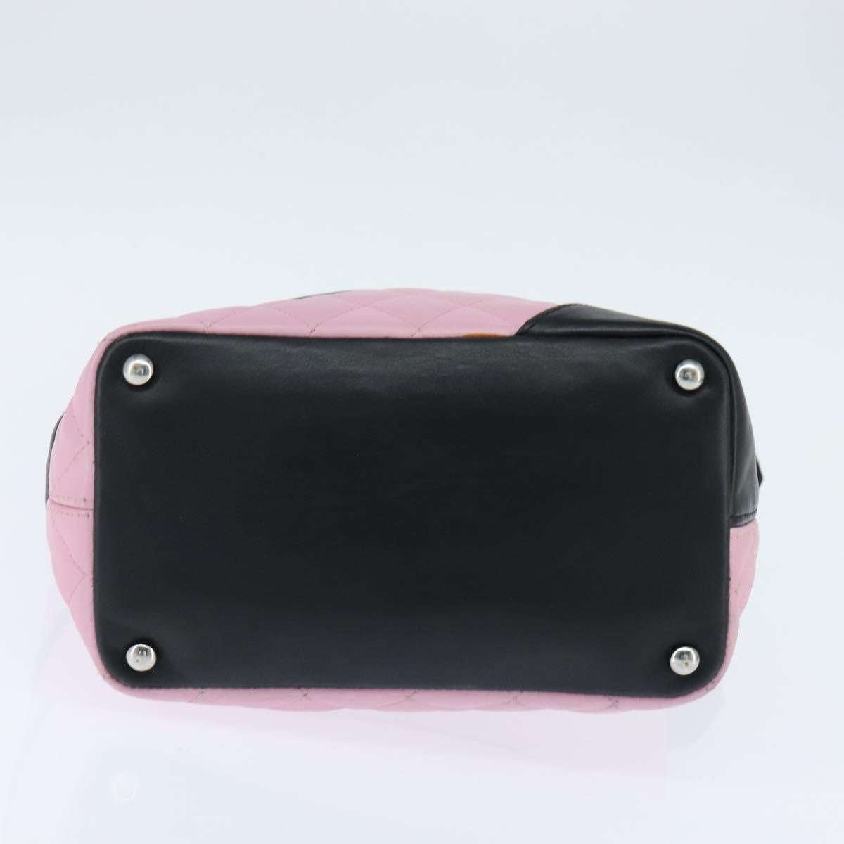 CHANEL Cambon Line Tote Bag Leather Pink Silver black CC Auth TR138
