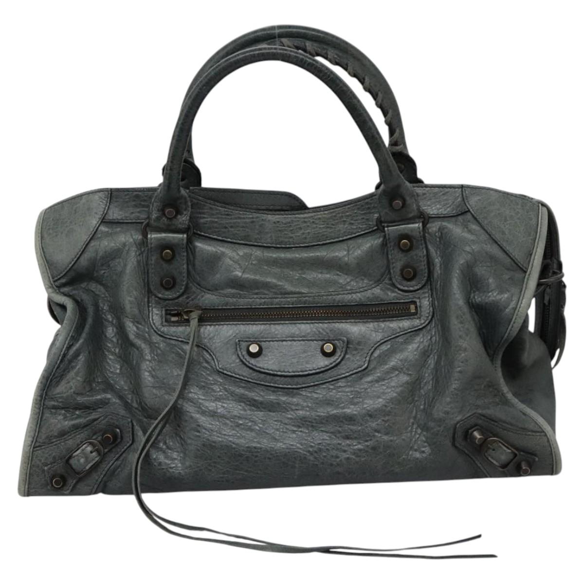 BALENCIAGA The City Hand Bag Leather 2way Gray 115748 Auth TR14