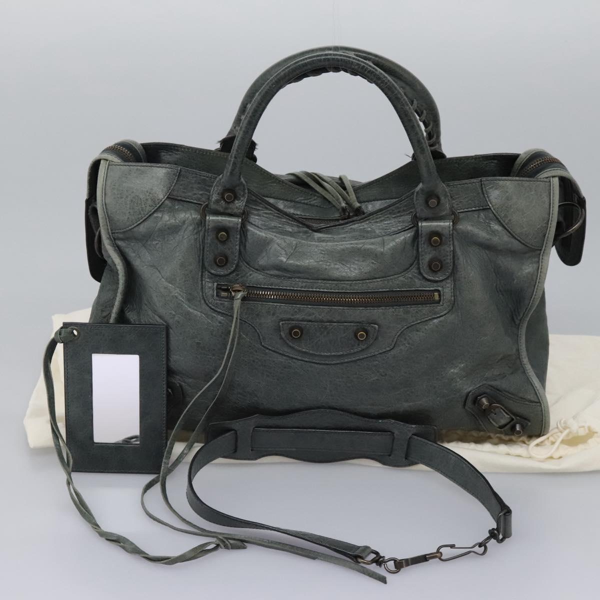 BALENCIAGA The City Hand Bag Leather 2way Gray 115748 Auth TR14