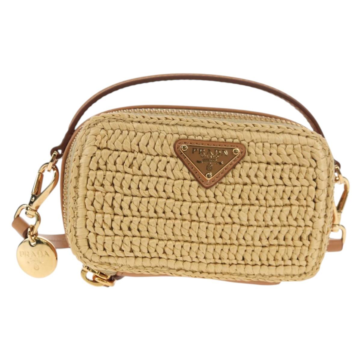 PRADA Shoulder Bag Raffia Leather 2way Beige Brown Auth TR154