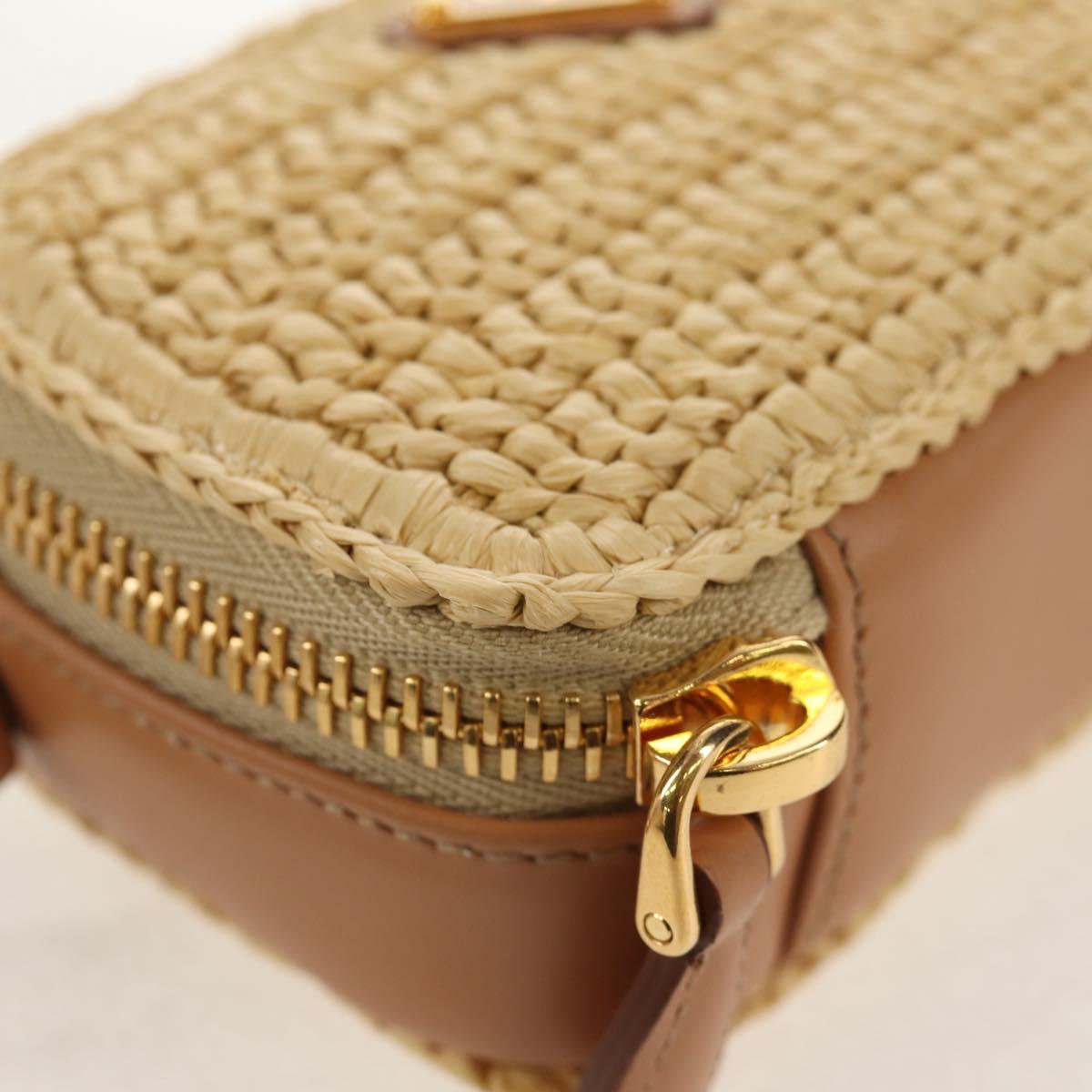 PRADA Shoulder Bag Raffia Leather 2way Beige Brown Auth TR154