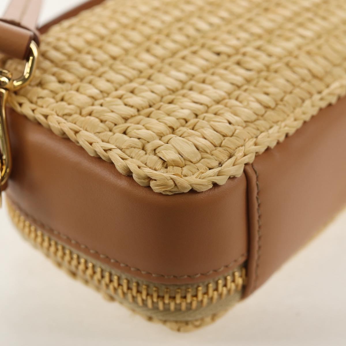 PRADA Shoulder Bag Raffia Leather 2way Beige Brown Auth TR154