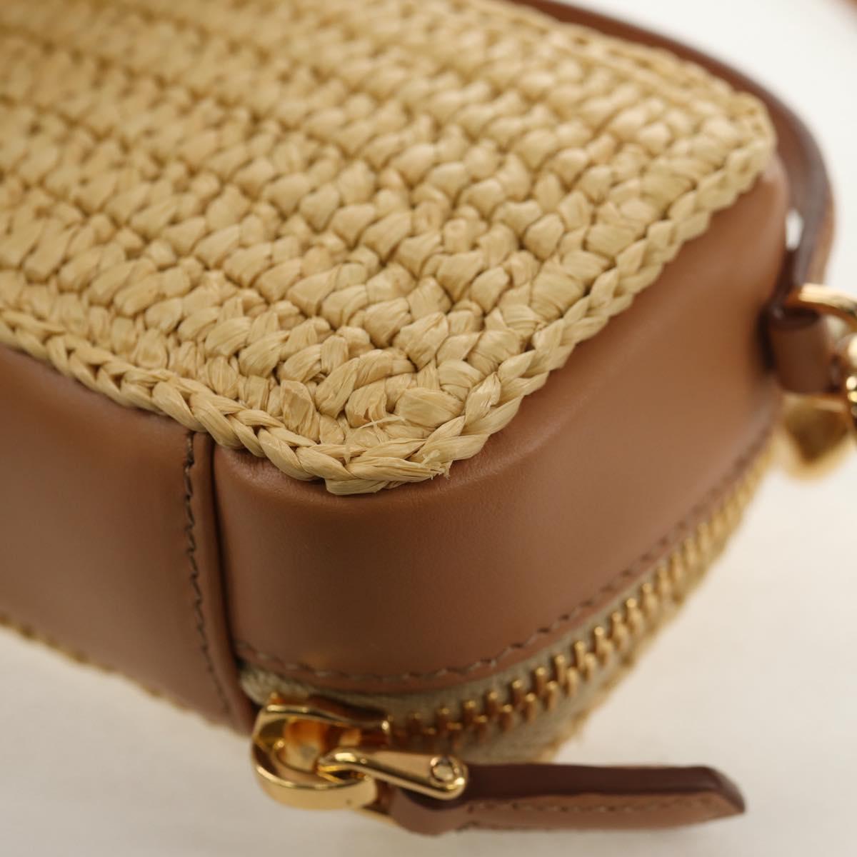 PRADA Shoulder Bag Raffia Leather 2way Beige Brown Auth TR154