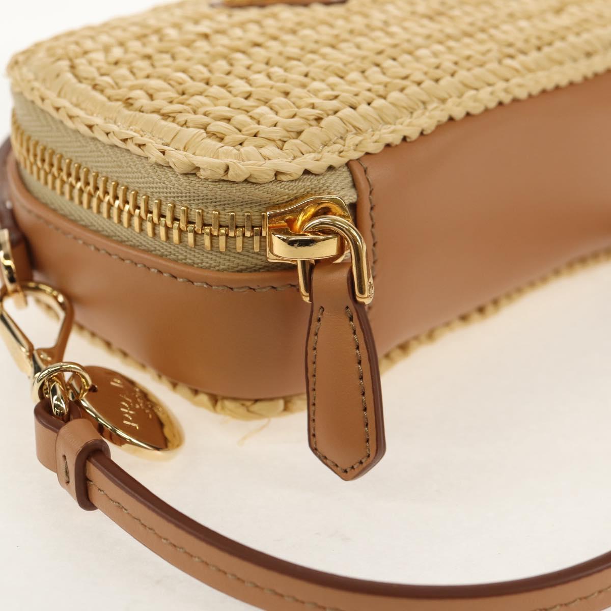 PRADA Shoulder Bag Raffia Leather 2way Beige Brown Auth TR154