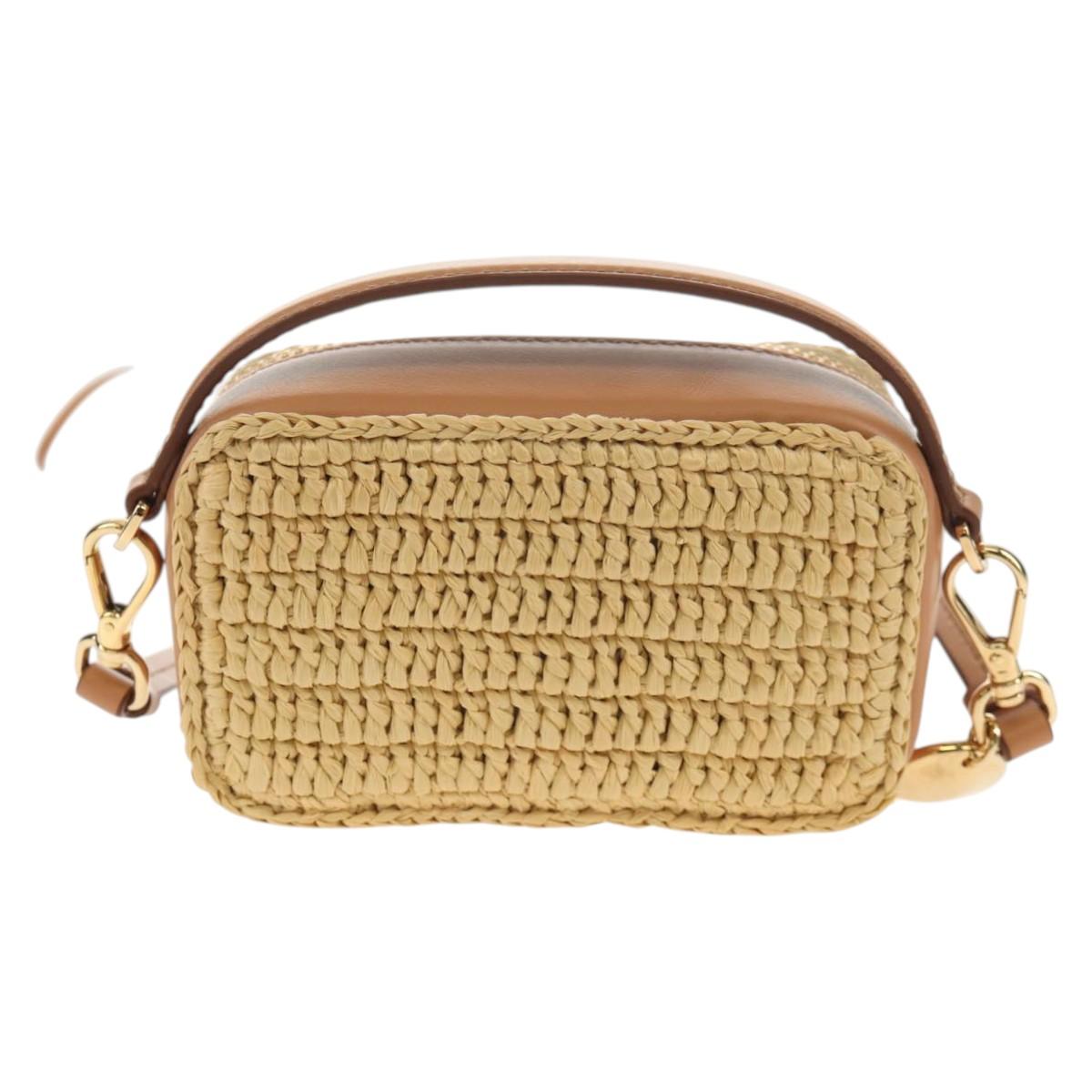 PRADA Shoulder Bag Raffia Leather 2way Beige Brown Auth TR154