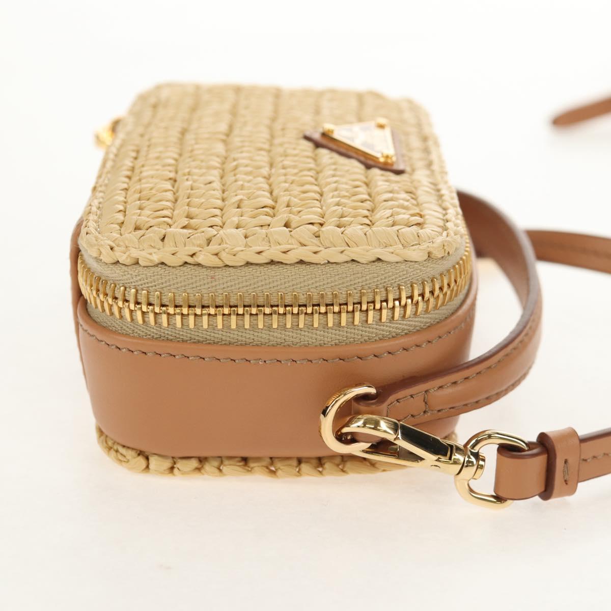 PRADA Shoulder Bag Raffia Leather 2way Beige Brown Auth TR154