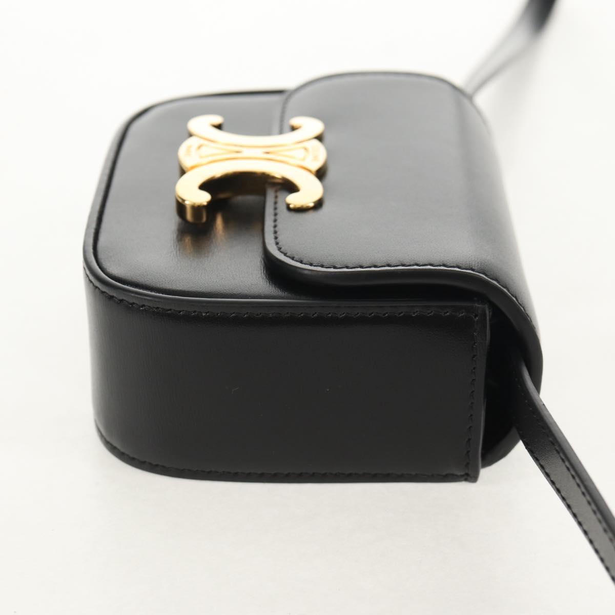 CELINE Mini Triomphe Shoulder Bag Leather Black Gold Auth TR156