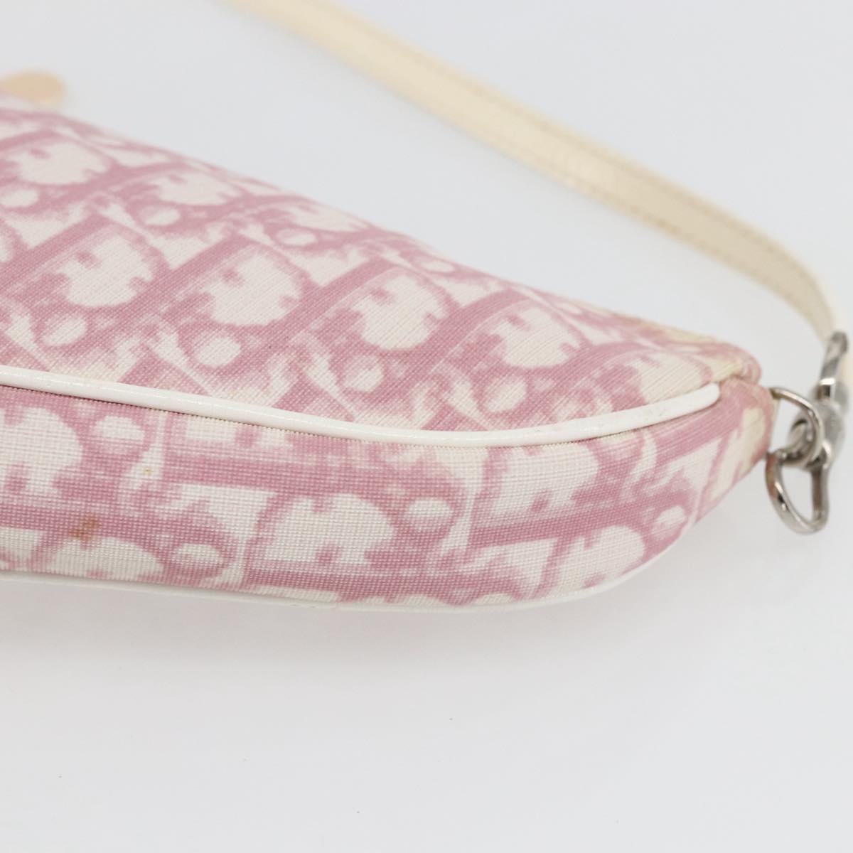Christian Dior Trotter Canvas Saddle Pouch PVC Pink Silver Auth TR77