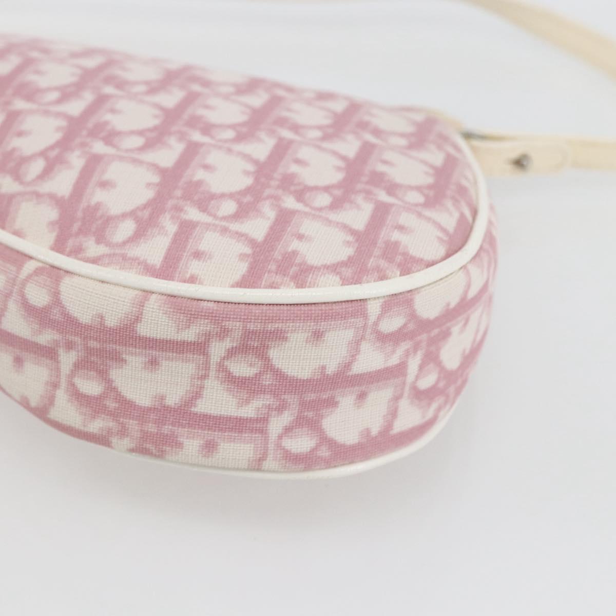 Christian Dior Trotter Canvas Saddle Pouch PVC Pink Silver Auth TR77