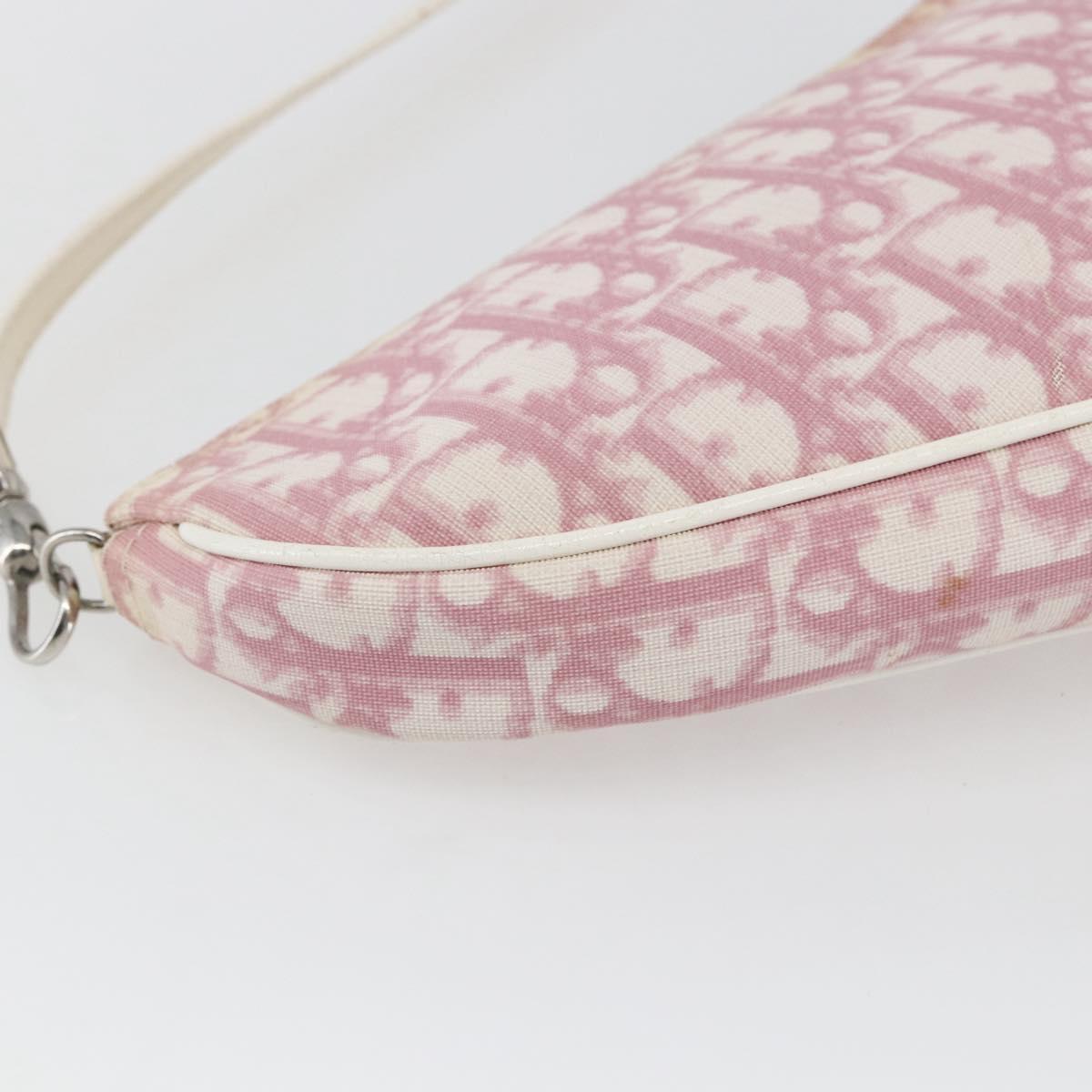 Christian Dior Trotter Canvas Saddle Pouch PVC Pink Silver Auth TR77