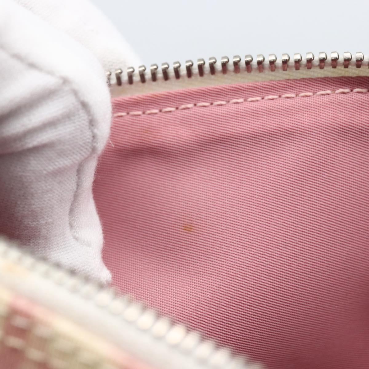 Christian Dior Trotter Canvas Saddle Pouch PVC Pink Silver Auth TR77