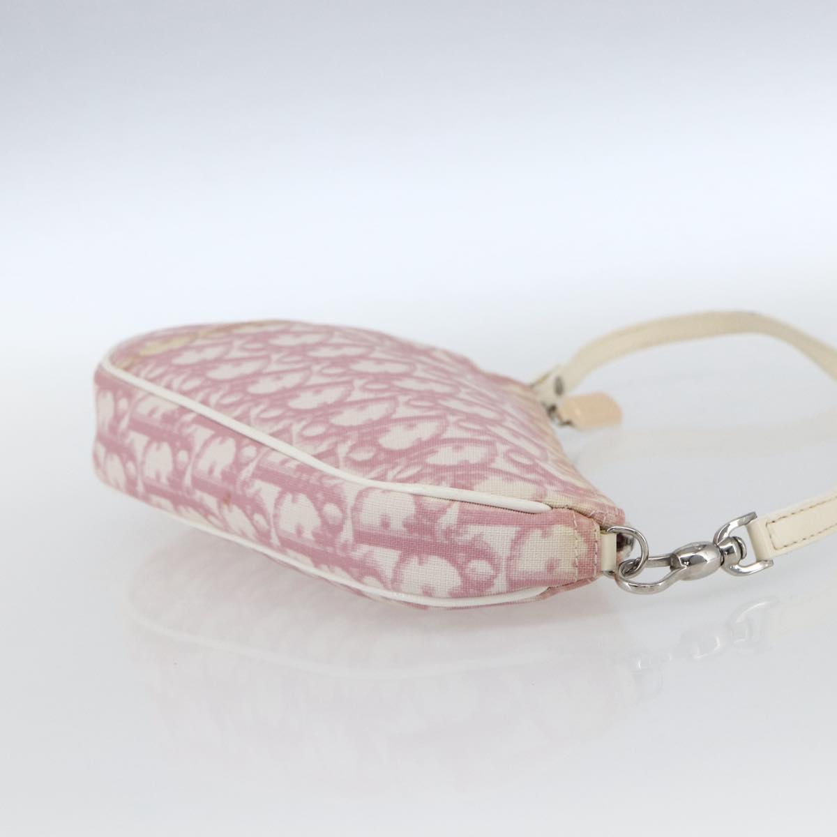 Christian Dior Trotter Canvas Saddle Pouch PVC Pink Silver Auth TR77