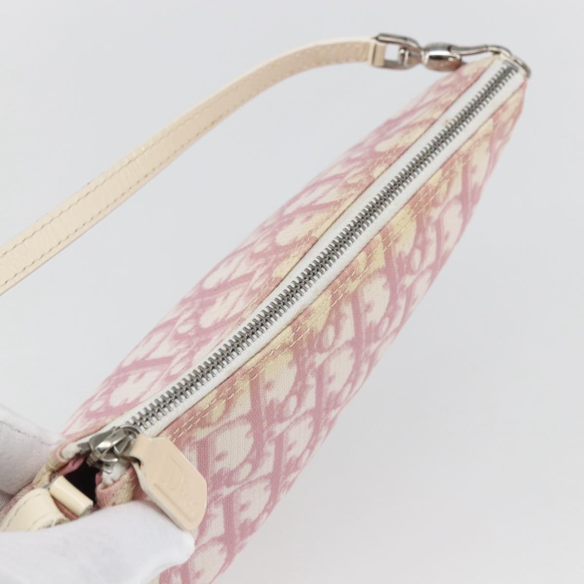 Christian Dior Trotter Canvas Saddle Pouch PVC Pink Silver Auth TR77