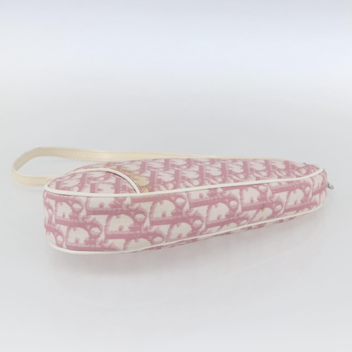 Christian Dior Trotter Canvas Saddle Pouch PVC Pink Silver Auth TR77