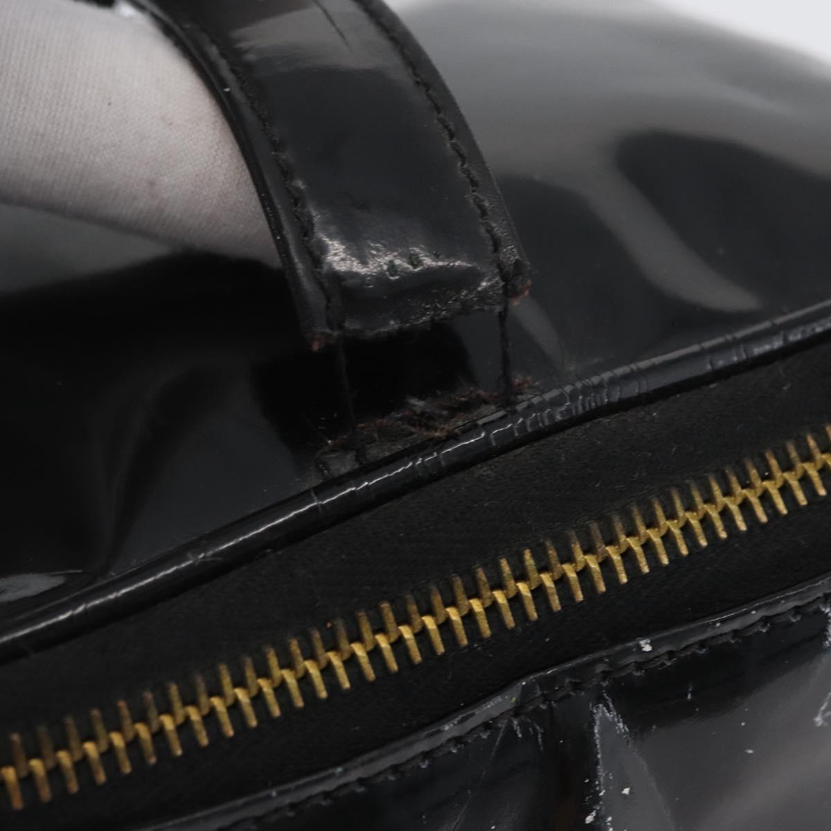 CHANEL Vanity Cosmetic Pouch Patent leather Black CC Auth yb378