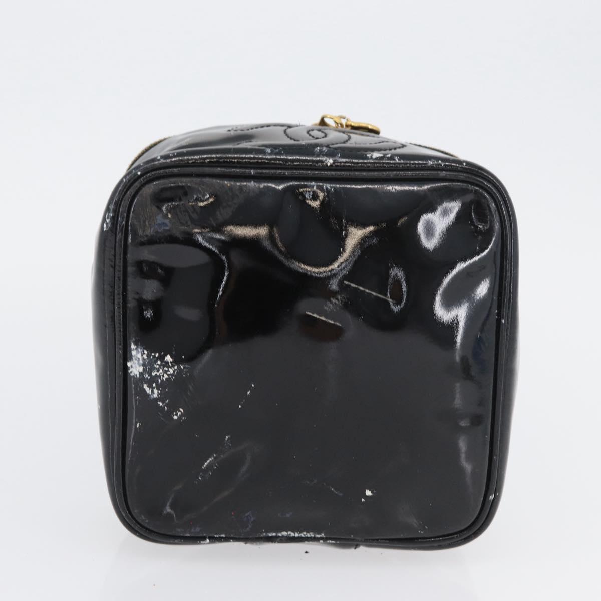 CHANEL Vanity Cosmetic Pouch Patent leather Black CC Auth yb378