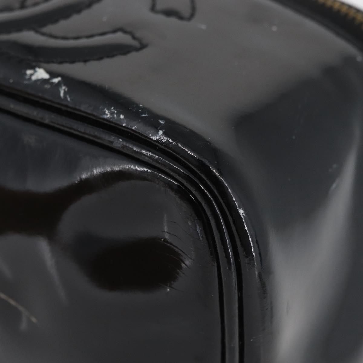 CHANEL Vanity Cosmetic Pouch Patent leather Black CC Auth yb378