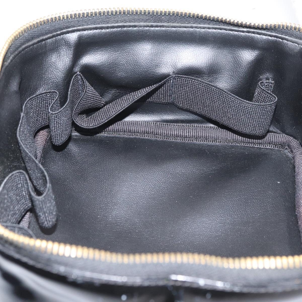 CHANEL Vanity Cosmetic Pouch Patent leather Black CC Auth yb378