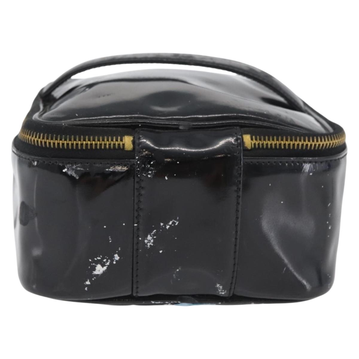 CHANEL Vanity Cosmetic Pouch Patent leather Black CC Auth yb378