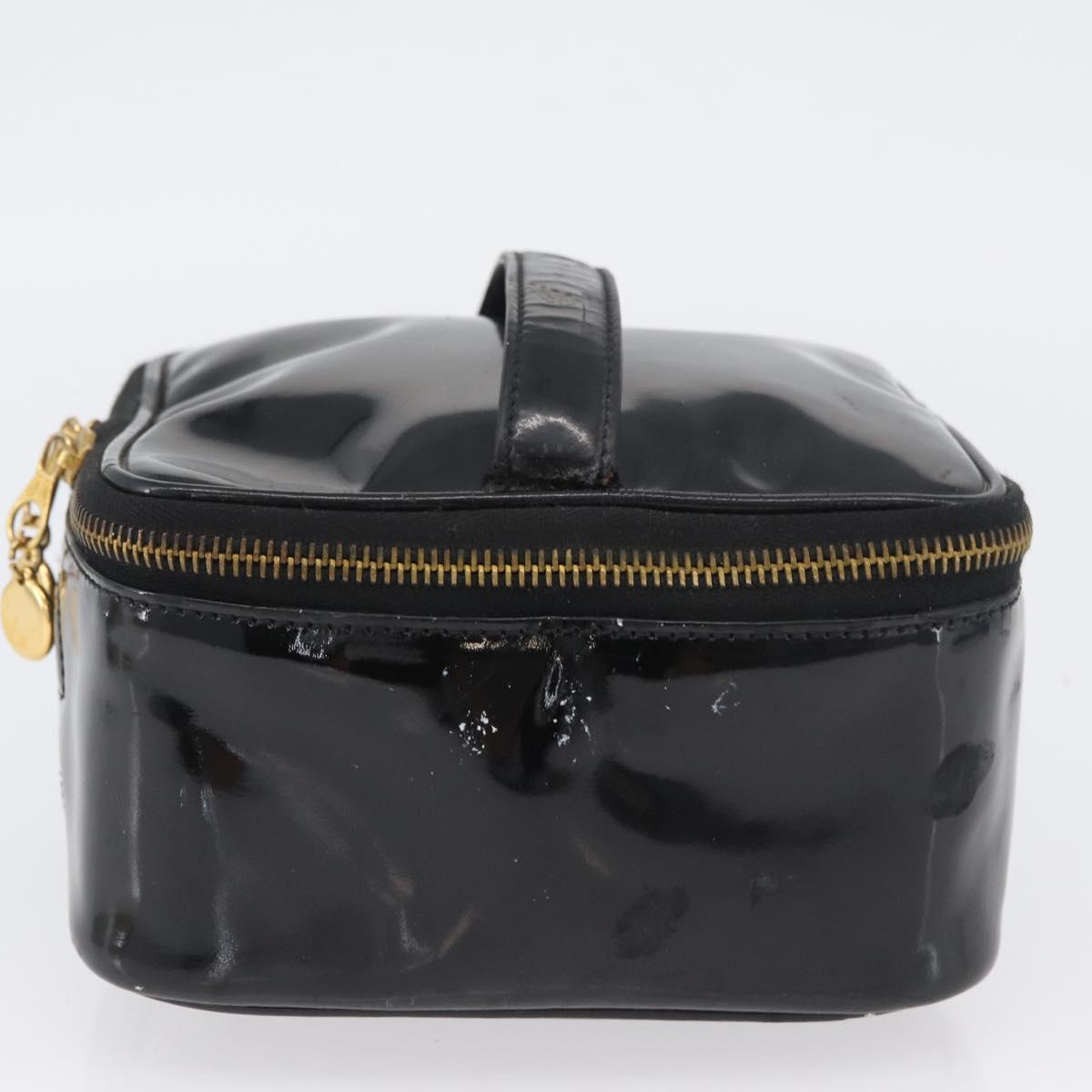 CHANEL Vanity Cosmetic Pouch Patent leather Black CC Auth yb378