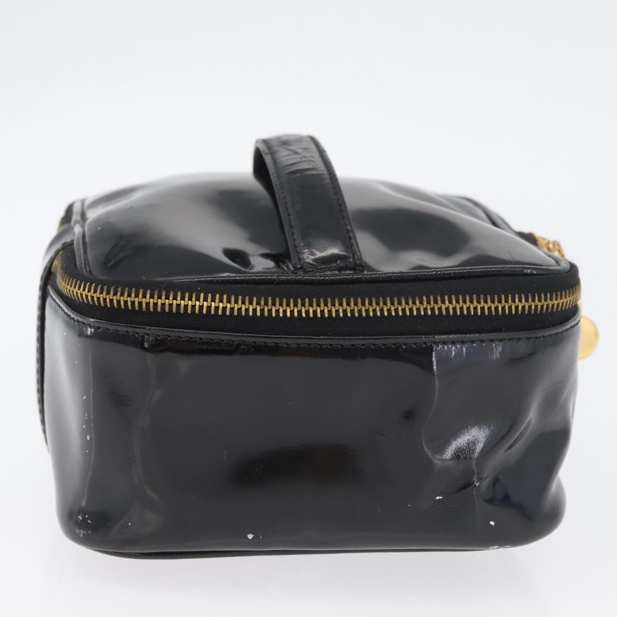 CHANEL Vanity Cosmetic Pouch Patent leather Black CC Auth yb378