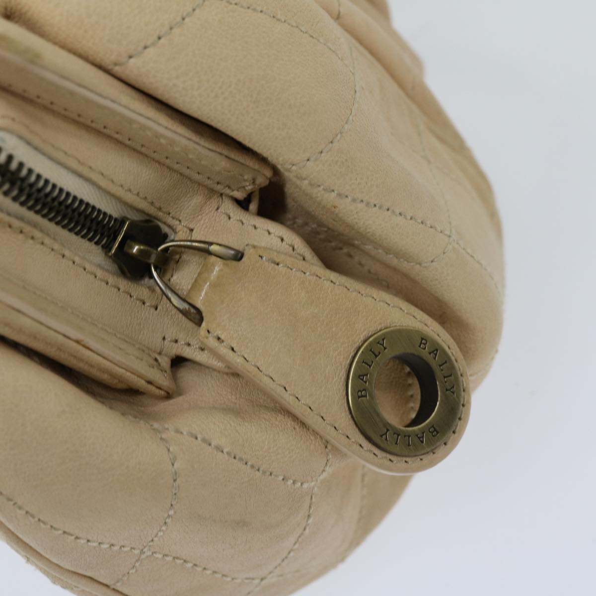 BALLY Hand Bag Leather Ivory Auth yb529