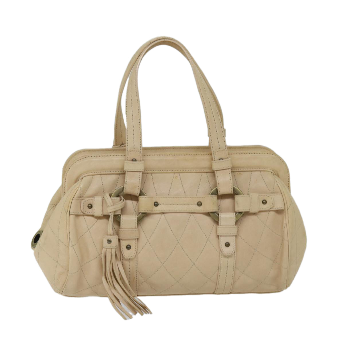 BALLY Hand Bag Leather Ivory Auth yb529