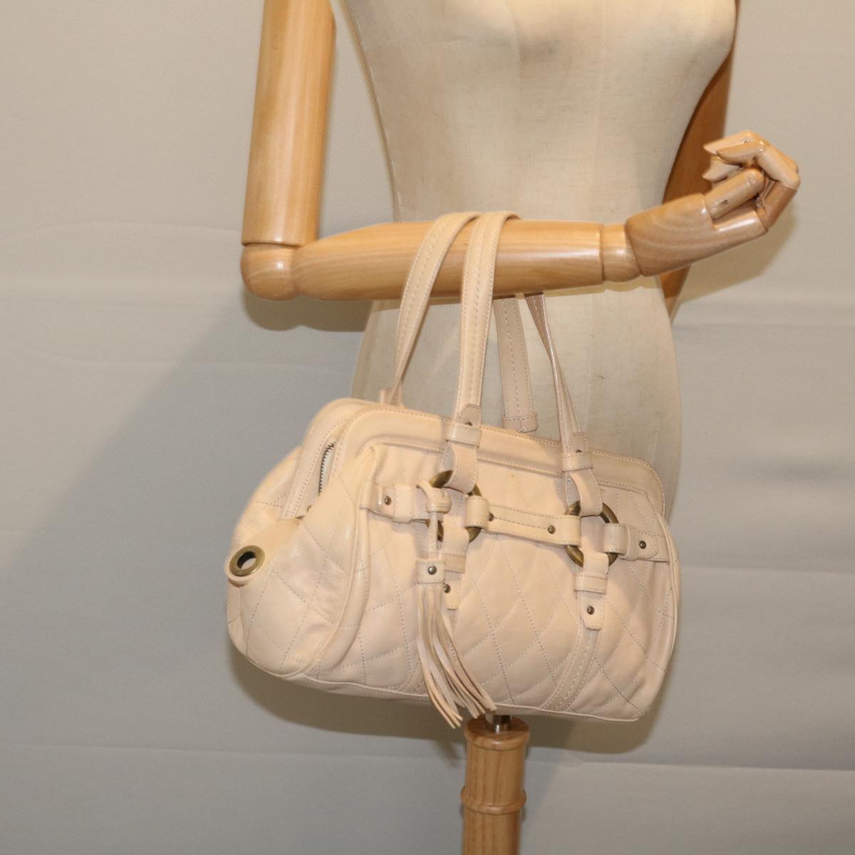 BALLY Hand Bag Leather Ivory Auth yb529