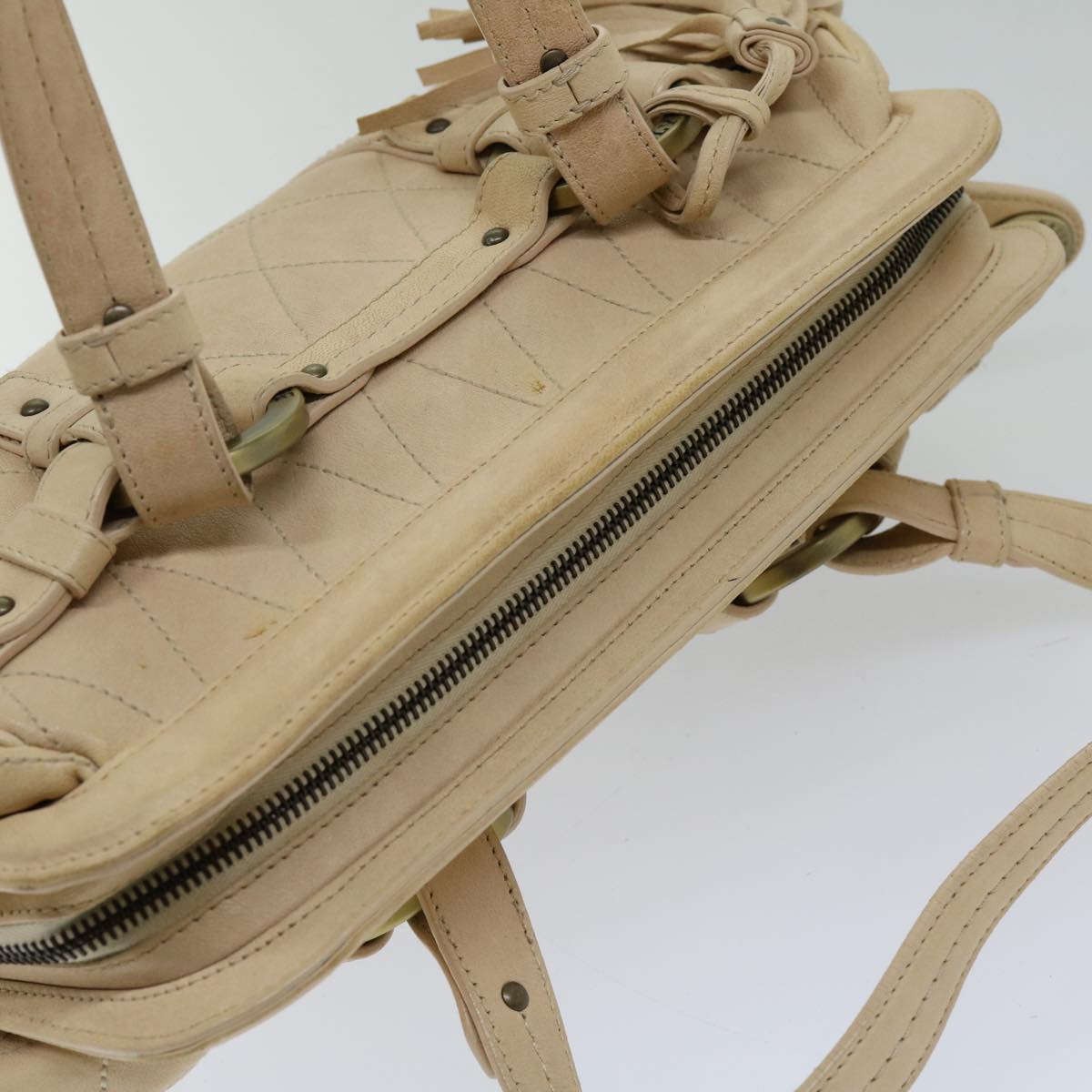 BALLY Hand Bag Leather Ivory Auth yb529