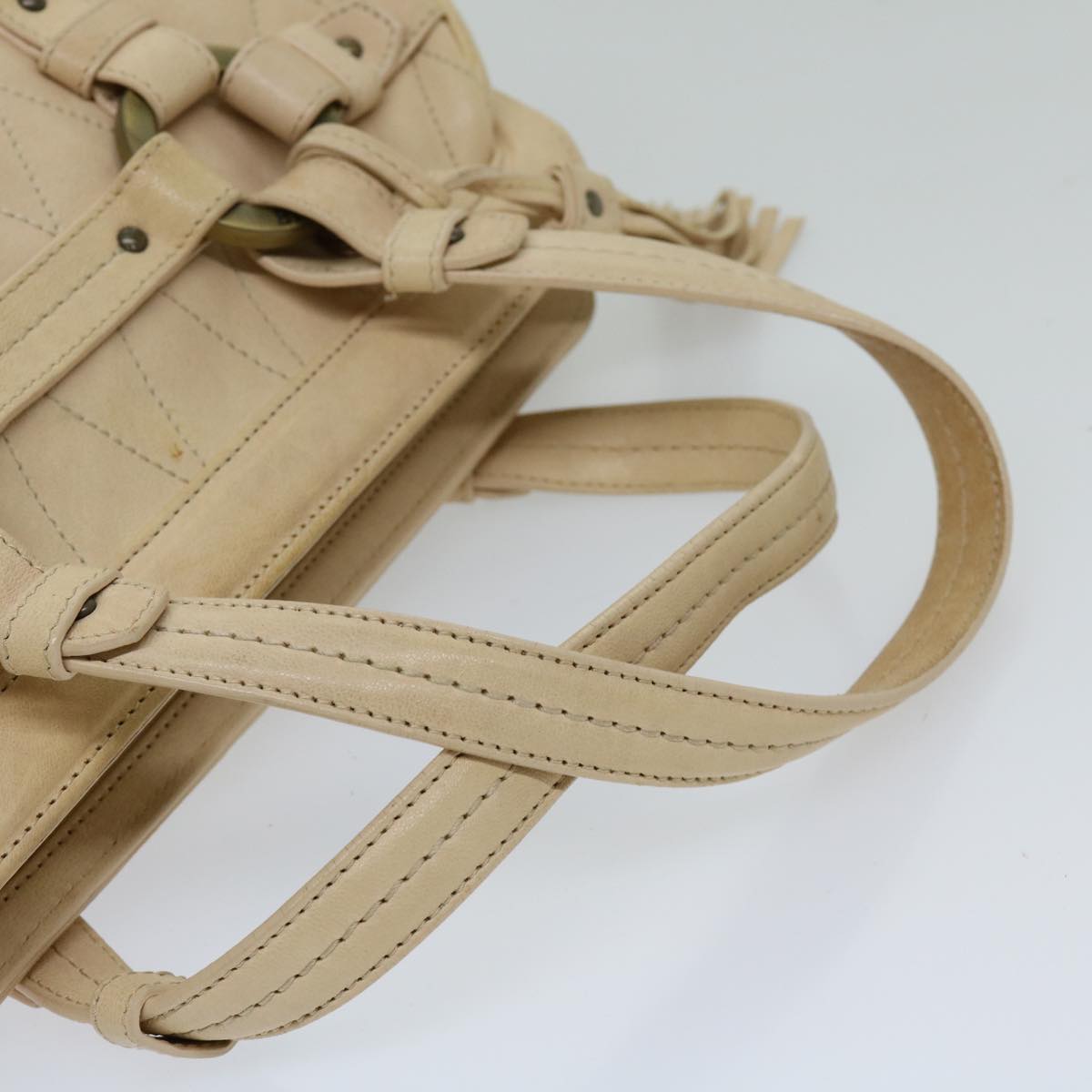 BALLY Hand Bag Leather Ivory Auth yb529