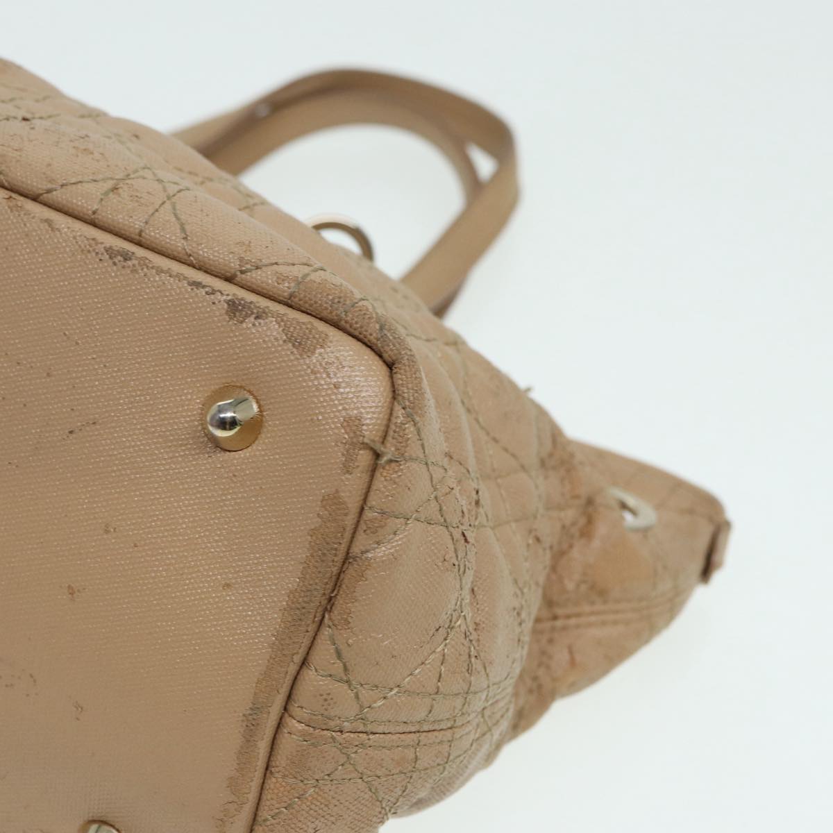 Christian Dior Lady Dior Canage Hand Bag Coated Canvas Cream Vanilla Auth yb647