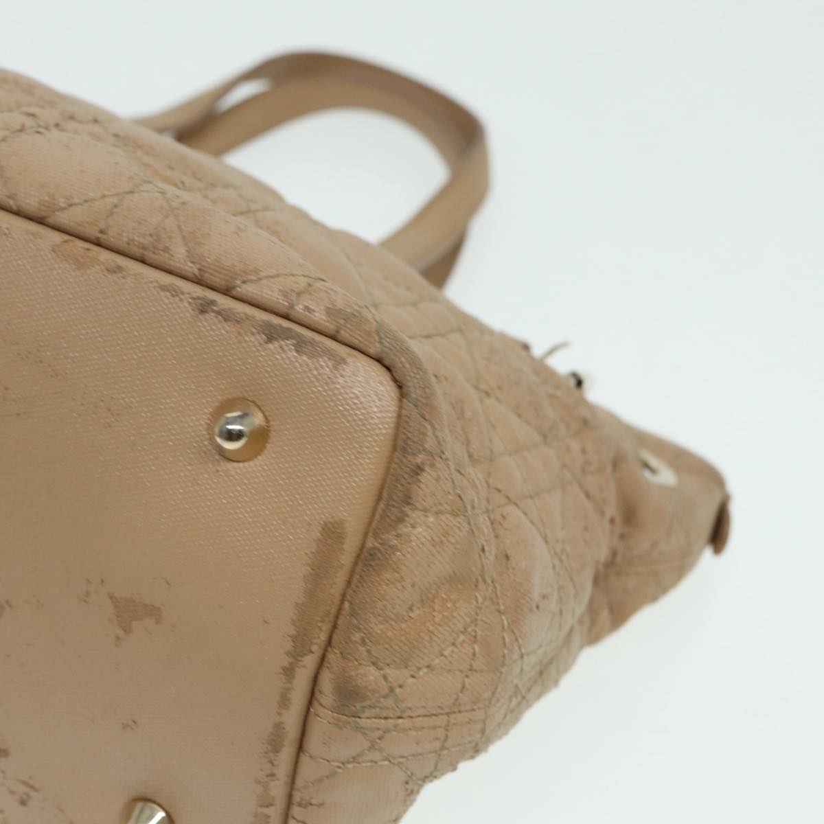 Christian Dior Lady Dior Canage Hand Bag Coated Canvas Cream Vanilla Auth yb647