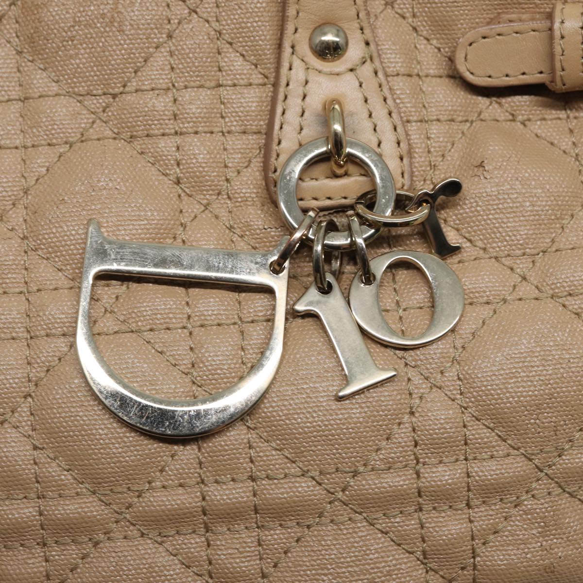 Christian Dior Lady Dior Canage Hand Bag Coated Canvas Cream Vanilla Auth yb647