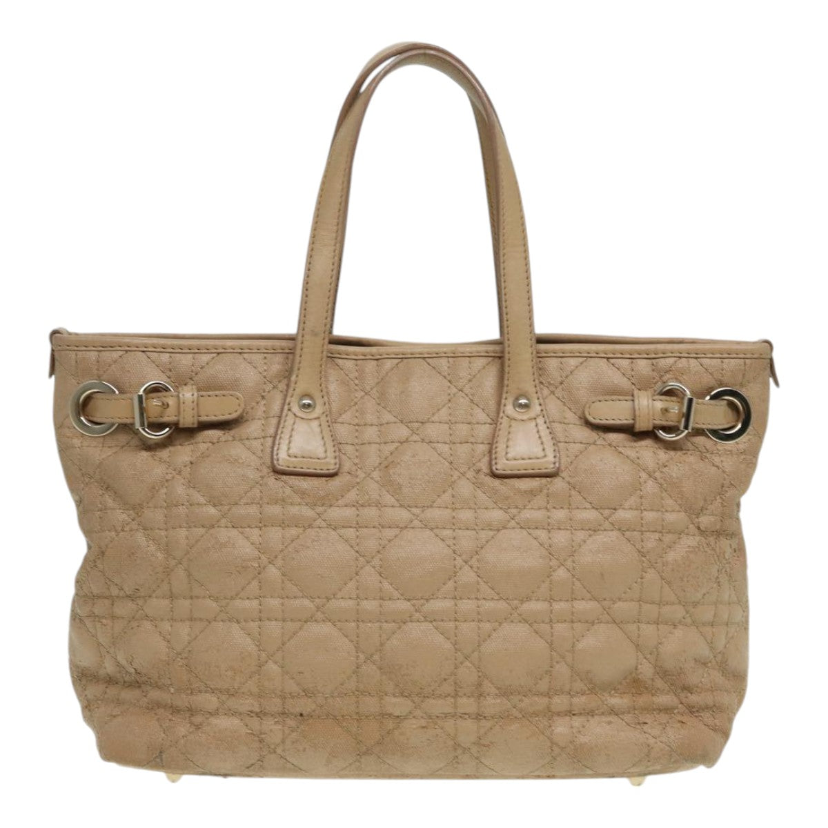Christian Dior Lady Dior Canage Hand Bag Coated Canvas Cream Vanilla Auth yb647