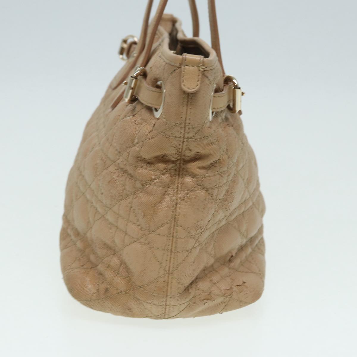 Christian Dior Lady Dior Canage Hand Bag Coated Canvas Cream Vanilla Auth yb647