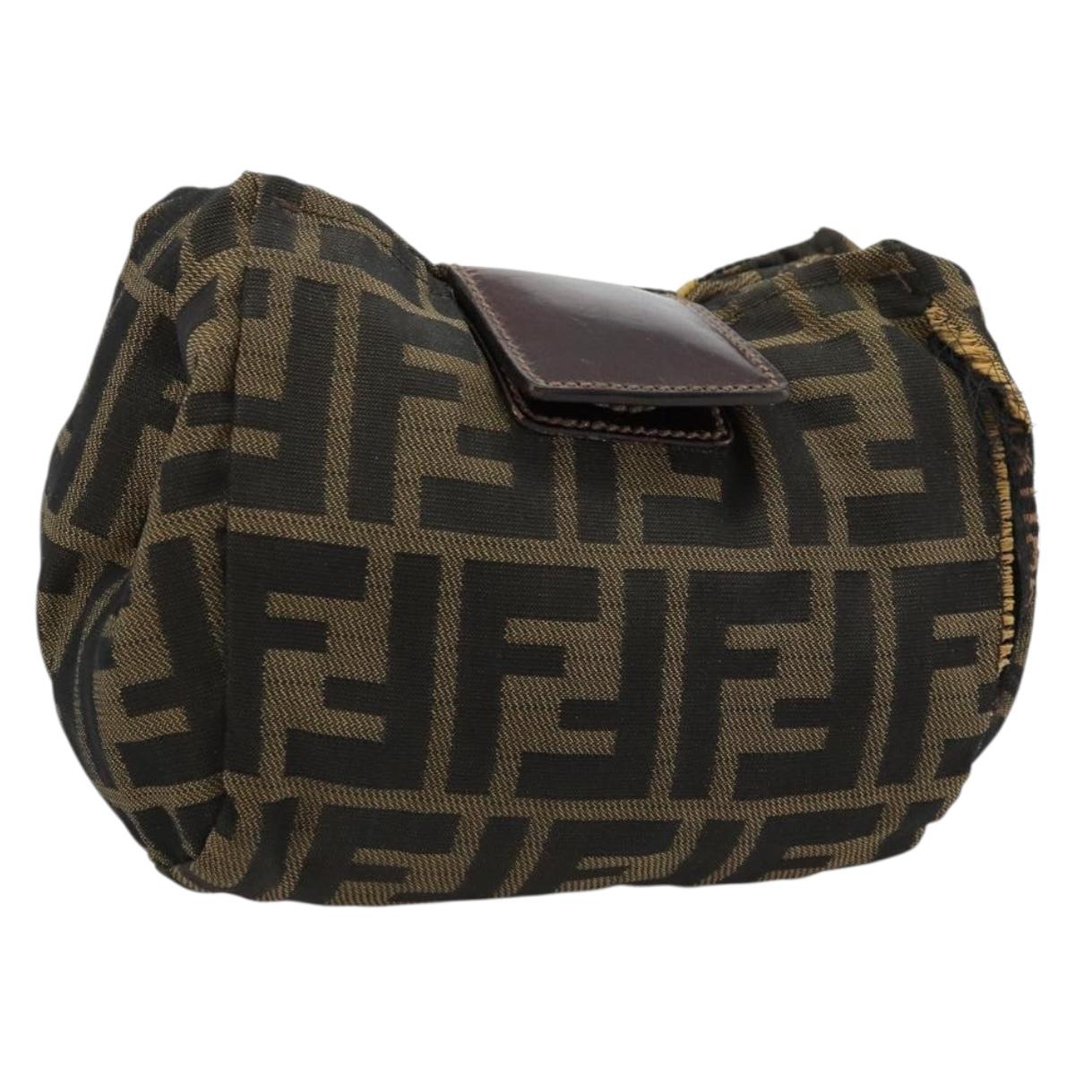 FENDI Zucca Canvas Pouch Brown Black Auth yb756