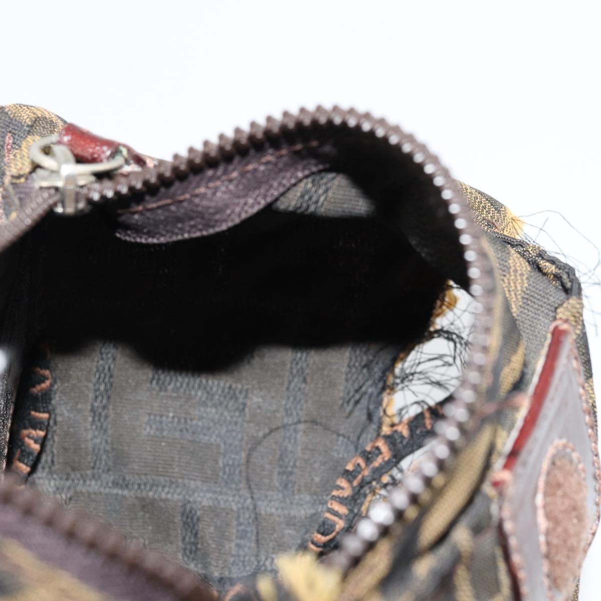 FENDI Zucca Canvas Pouch Brown Black Auth yb756