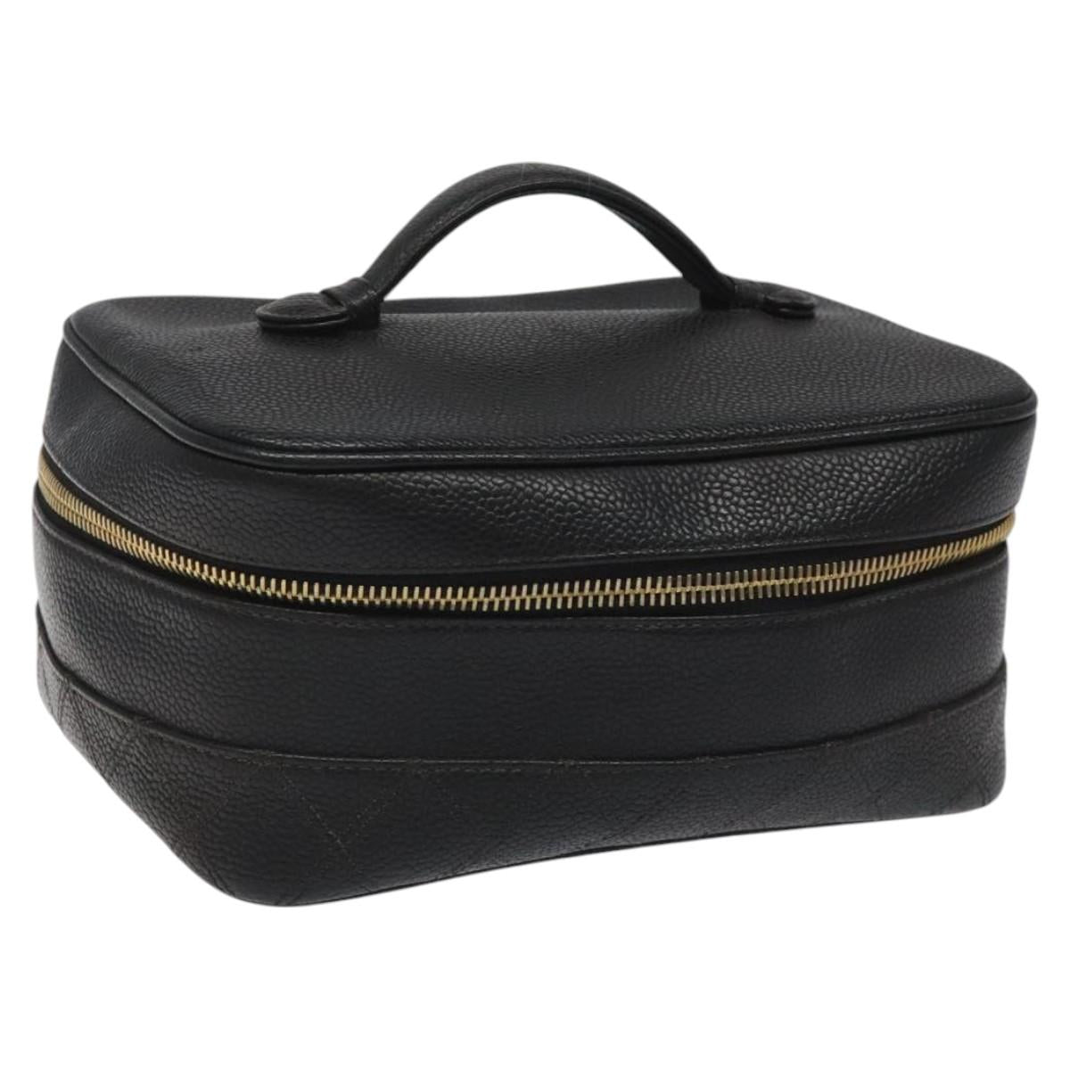 CHANEL Bicolore Vanity Hand Bag Caviar Skin Black CC Auth yb789