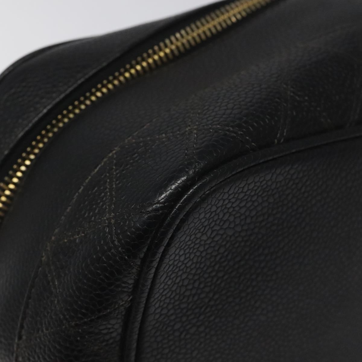 CHANEL Bicolore Vanity Hand Bag Caviar Skin Black CC Auth yb789