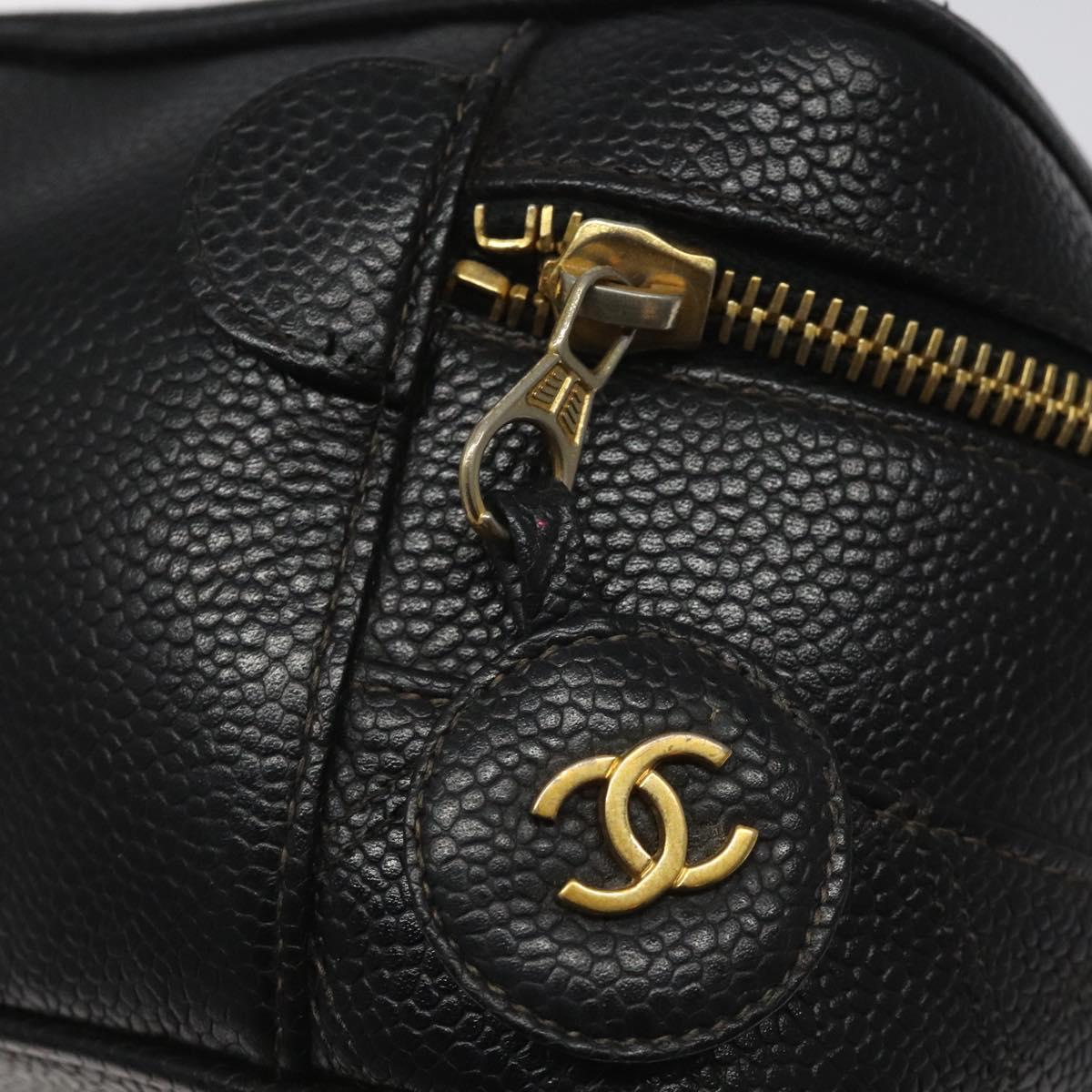 CHANEL Bicolore Vanity Hand Bag Caviar Skin Black CC Auth yb789
