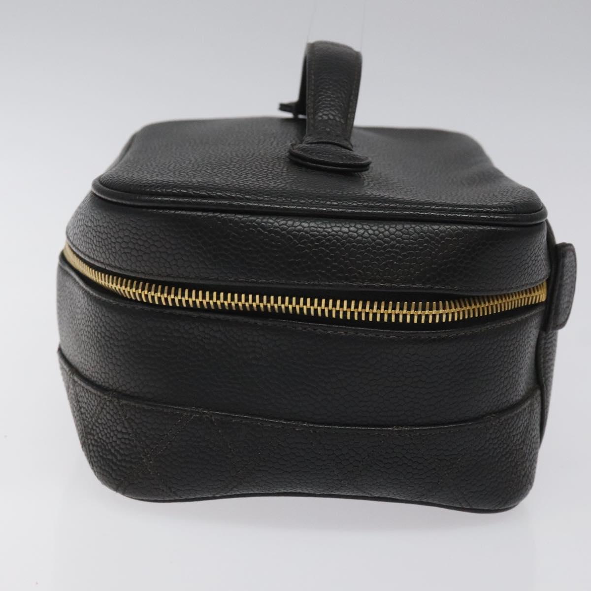 CHANEL Bicolore Vanity Hand Bag Caviar Skin Black CC Auth yb789