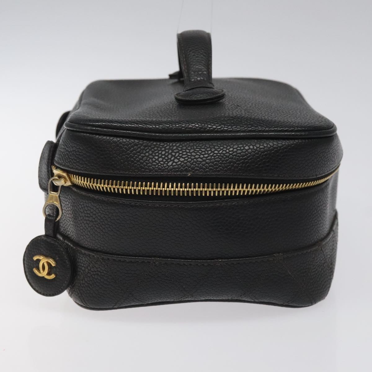 CHANEL Bicolore Vanity Hand Bag Caviar Skin Black CC Auth yb789