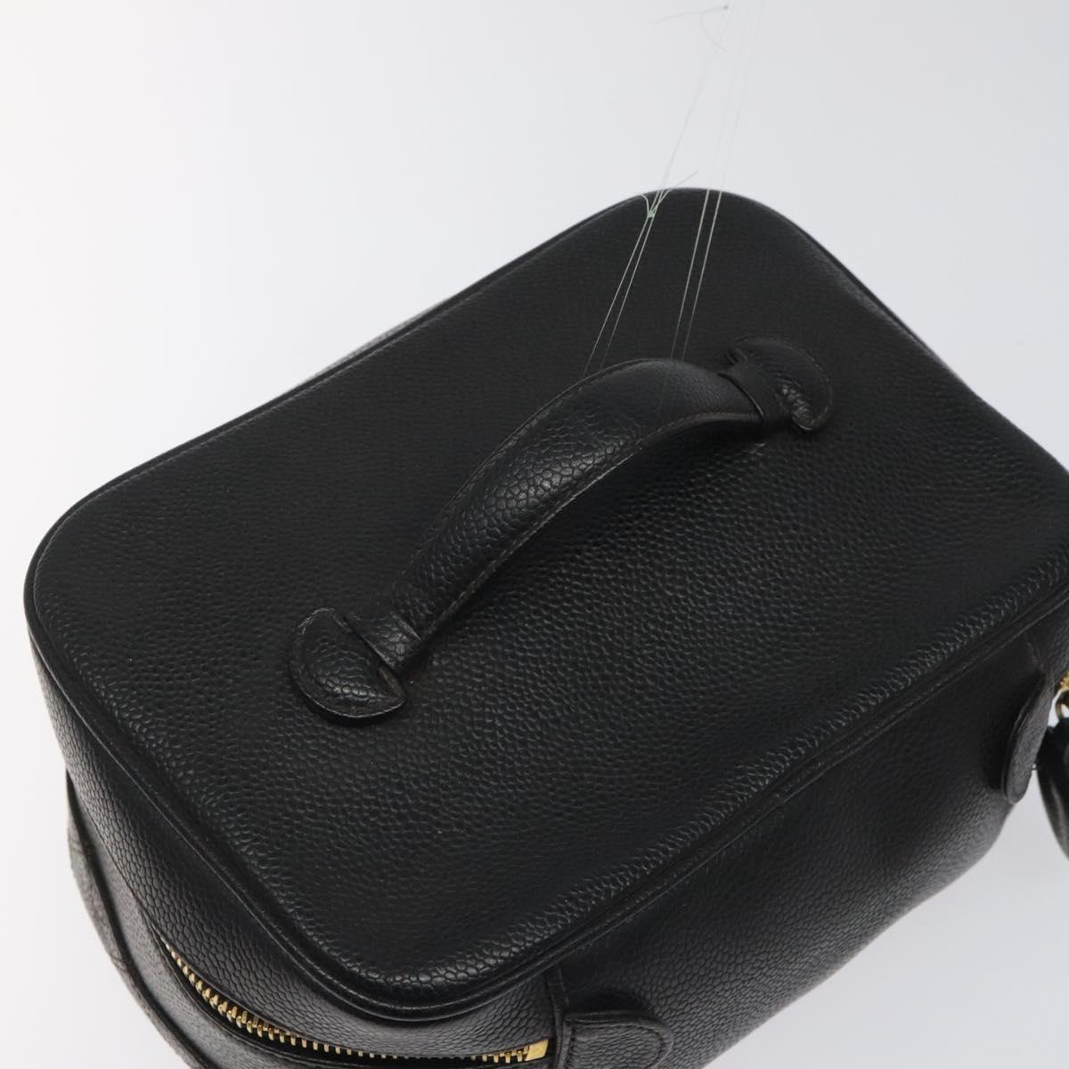 CHANEL Bicolore Vanity Hand Bag Caviar Skin Black CC Auth yb789