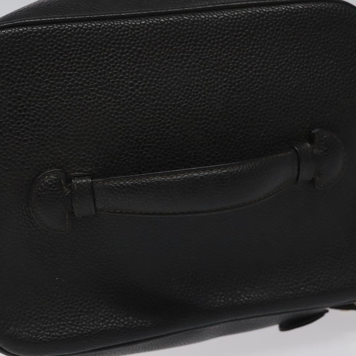 CHANEL Bicolore Vanity Hand Bag Caviar Skin Black CC Auth yb789