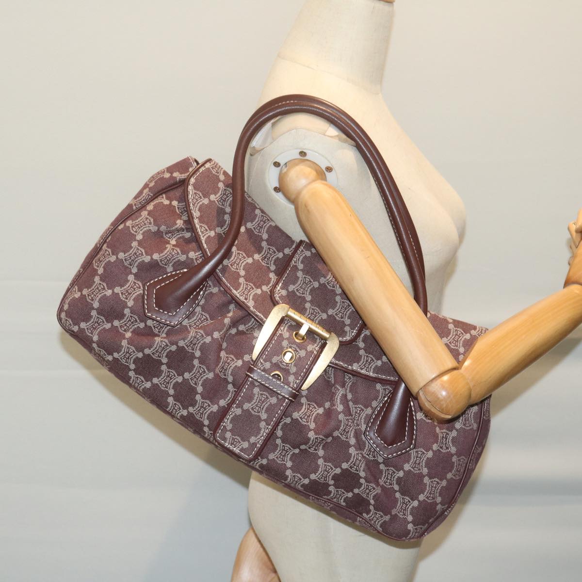 CELINE Paris Macadam Canvas Hand Bag Brown Auth yk10161