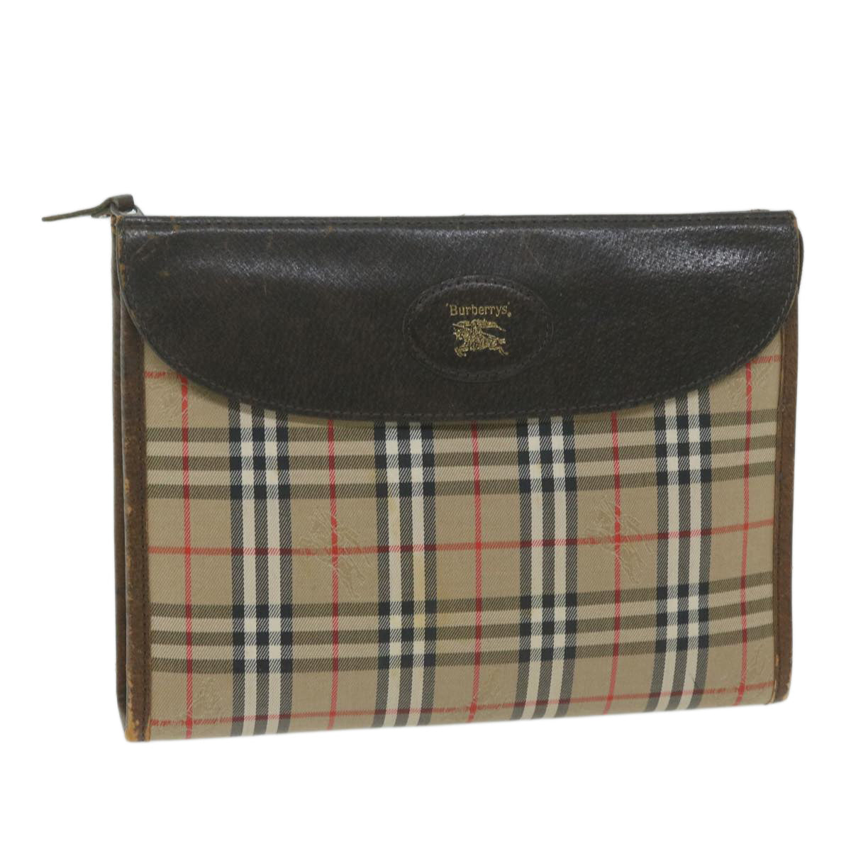 Burberrys Nova Check Clutch Bag Nylon Canvas Beige Auth yk10180
