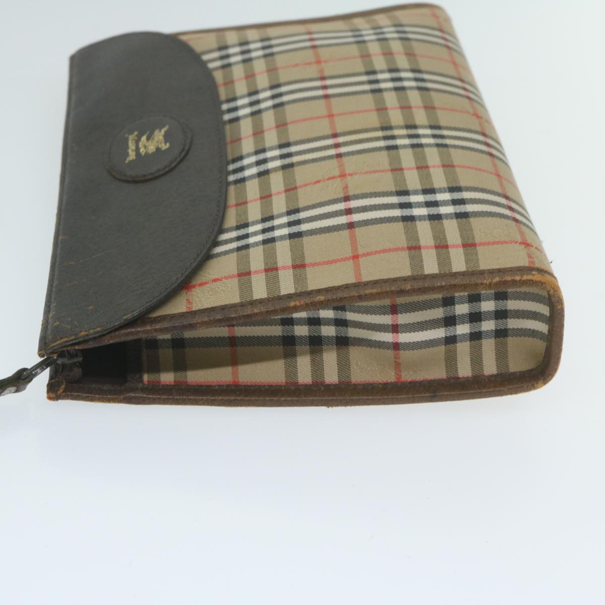 Burberrys Nova Check Clutch Bag Nylon Canvas Beige Auth yk10180