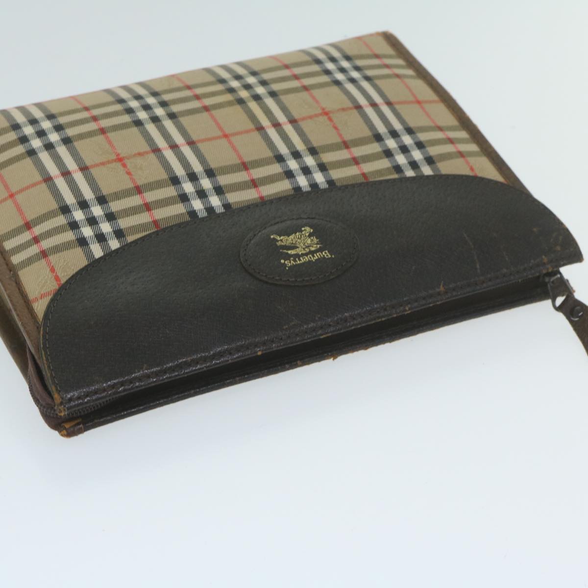 Burberrys Nova Check Clutch Bag Nylon Canvas Beige Auth yk10180