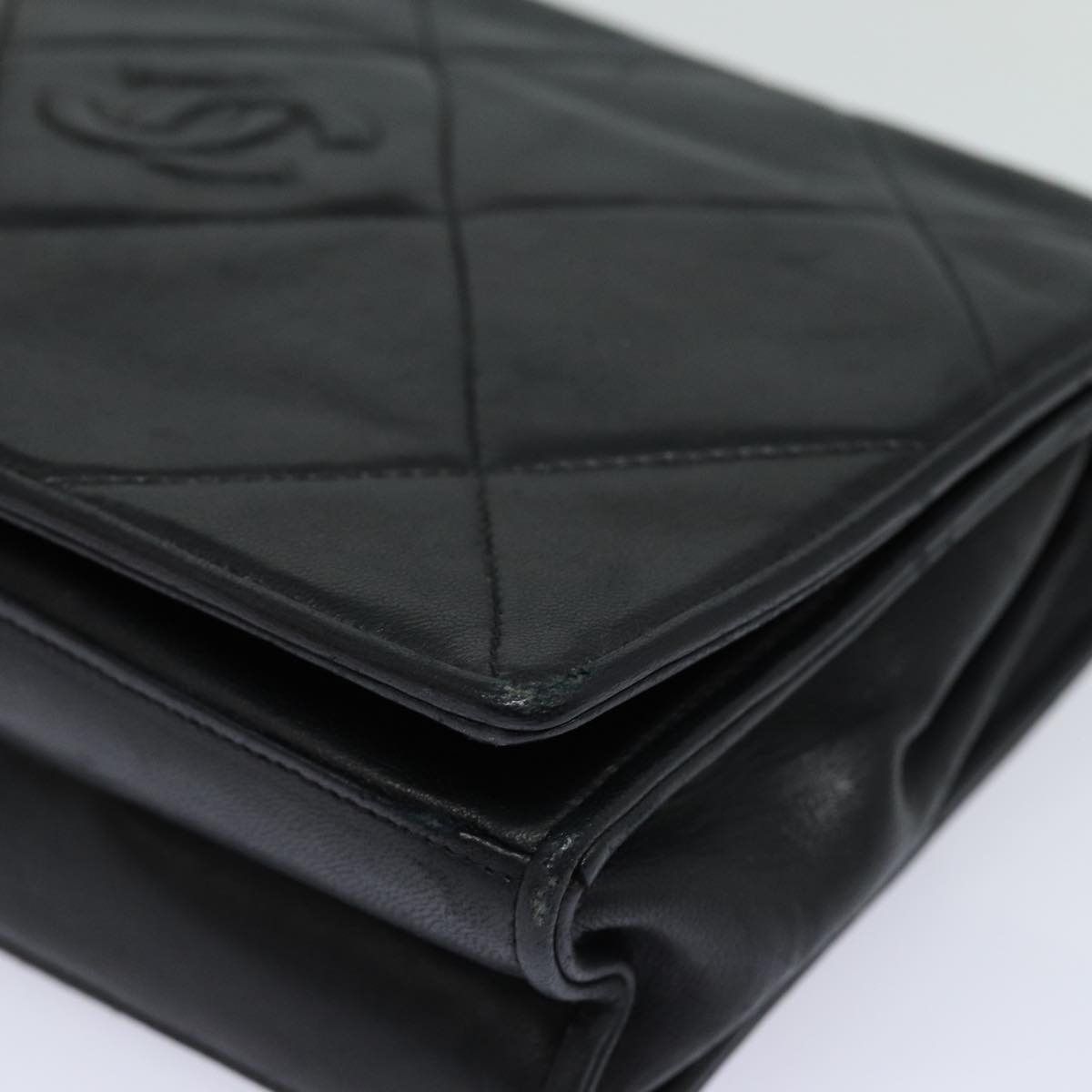 CHANEL Matelasse Chain Shoulder Bag Lamb Skin Black CC Auth yk10363